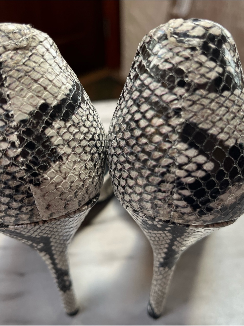 GUESS Snake-Print Pointed Toe Pumps in Black and White - Picture 3 of 6